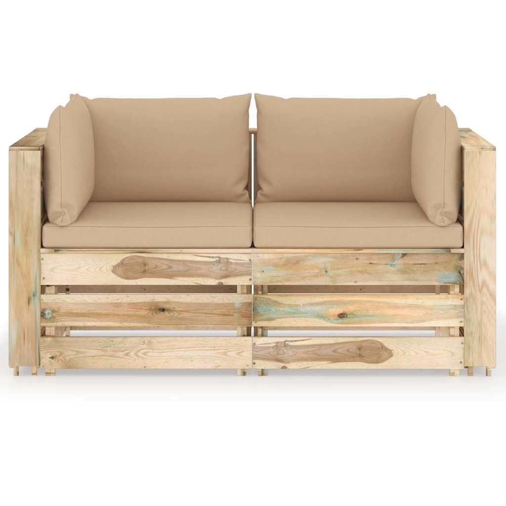 Divano da Giardino 2 Posti con Cuscini Legno Impregnato Verde vidaXL