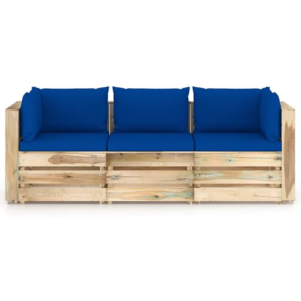 Divano da Giardino 3 Posti con Cuscini Legno Impregnato Verde vidaXL