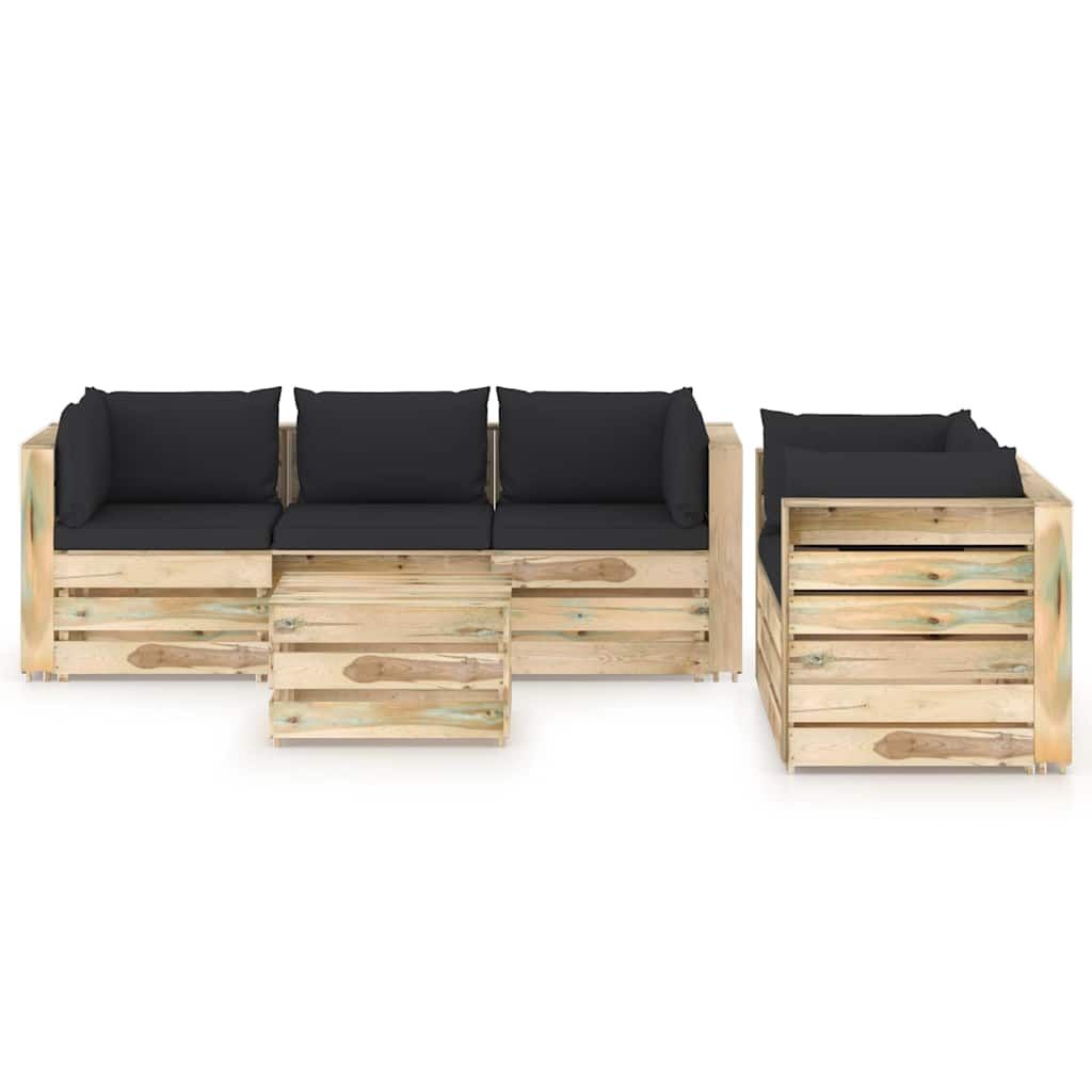 Set Divani da Giardino con Cuscini 6 pz Legno Impregnato Verde vidaXL