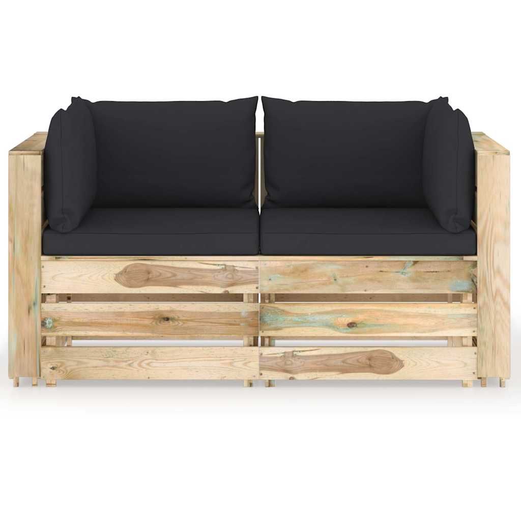 Divano da Giardino 2 Posti con Cuscini Legno Impregnato Verde vidaXL