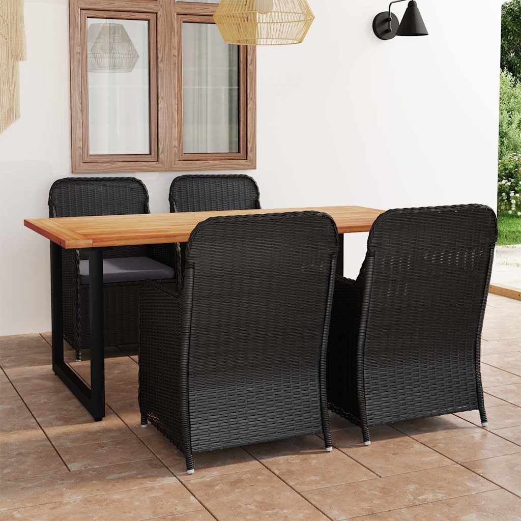 Set da Pranzo per Giardino 5 pz con Cuscini in Polyrattan Nero vidaXL