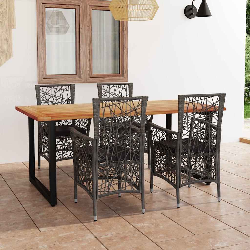 Set da Pranzo per Giardino 5 pz con Cuscini Polyrattan Grigio vidaXL