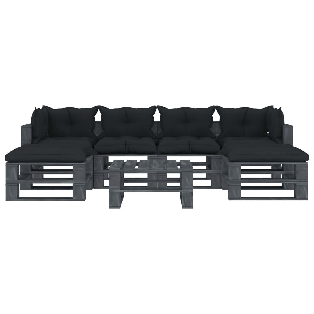 Set Divani da Giardino su Pallet 7 pz Cuscini Antracite Legno vidaXL