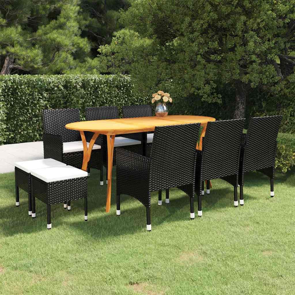 Set Mobili da Pranzo per Giardino 9 pz Nero vidaXL