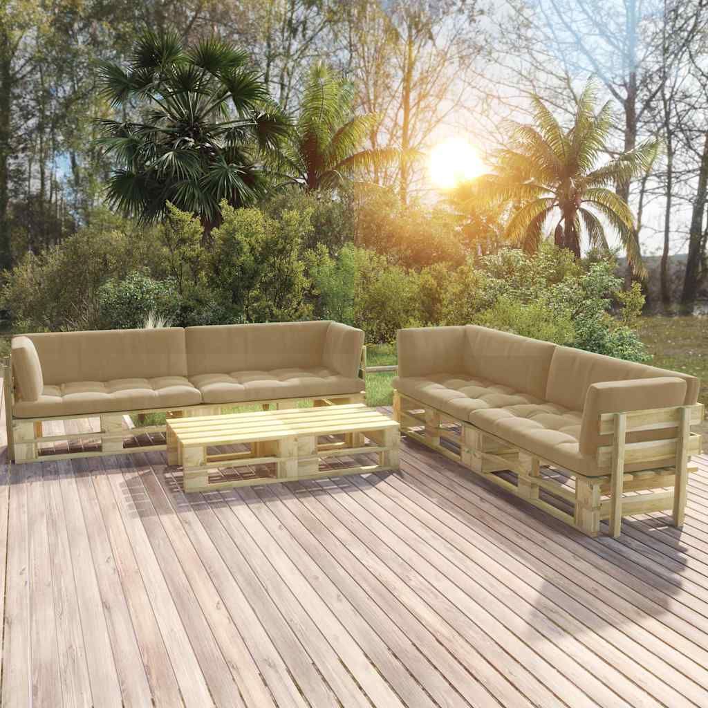 Set Divani in Pallet con Cuscini 6 pz in Pino Impregnato Verde vidaXL