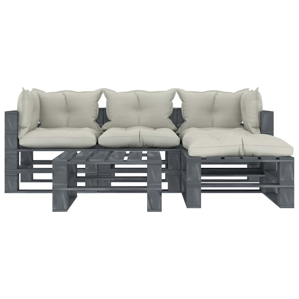 Set Divani da Giardino su Pallet 5 pz Cuscini Beige in Legno vidaXL