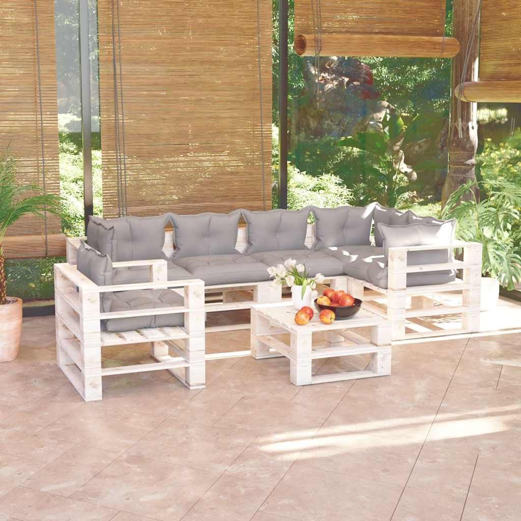 Set Divani da Giardino Pallet 7 pz con Cuscini in Legno di Pino vidaXL