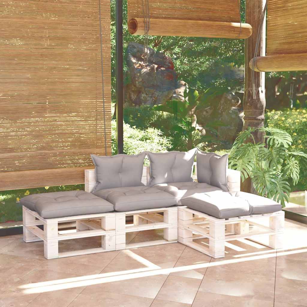 Salotto Giardino in Pallet con Cuscini 4 pz in Legno di Pino vidaXL