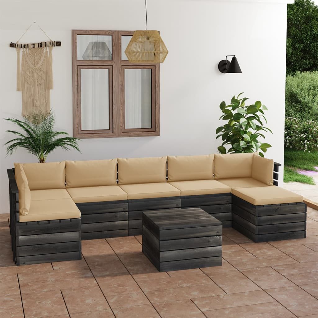 Set Divani da Giardino su Pallet 8 pz con Cuscini Massello Pino vidaXL