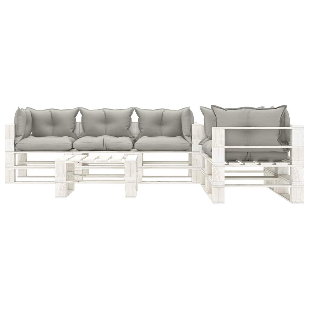 Set Salotto da Giardino Pallet 6pz con Cuscini Tortora in Legno vidaXL