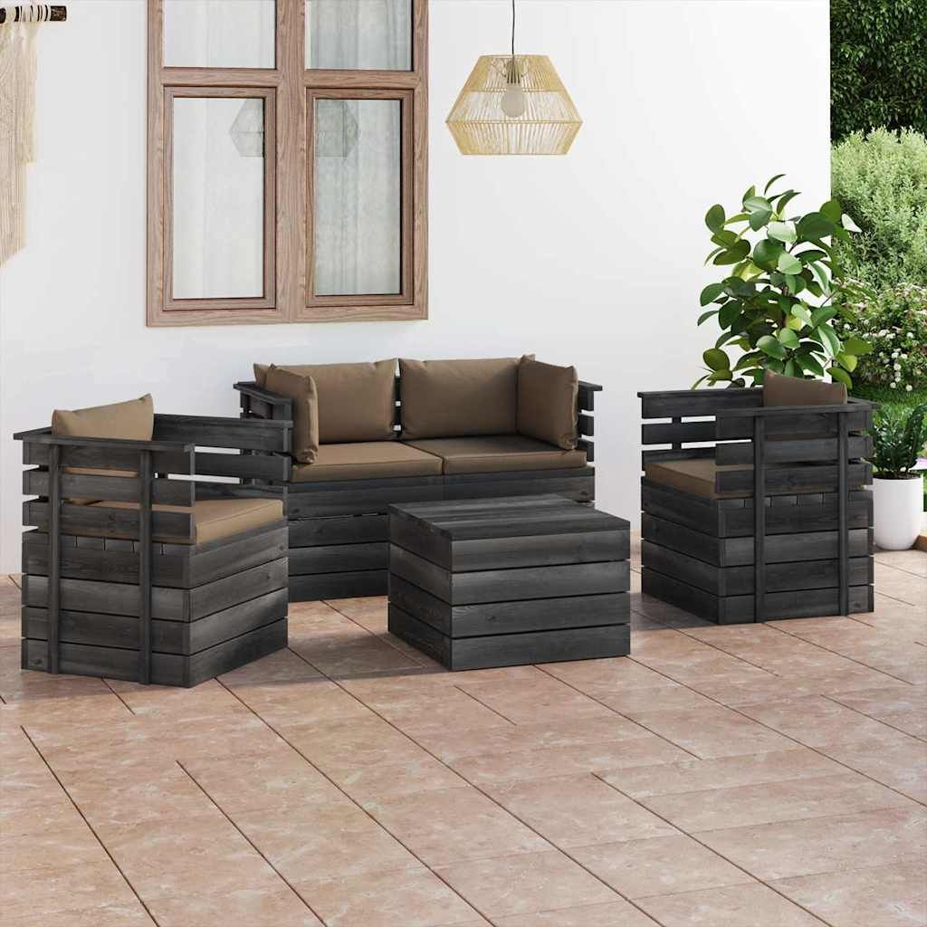 Set Divani da Giardino su Pallet 5 pz con Cuscini Massello Pino vidaXL