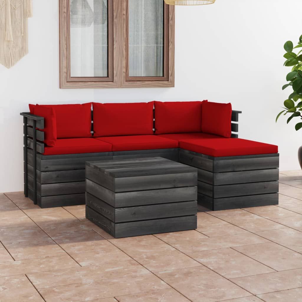 Set Divani da Giardino su Pallet 5 pz con Cuscini Massello Pino vidaXL