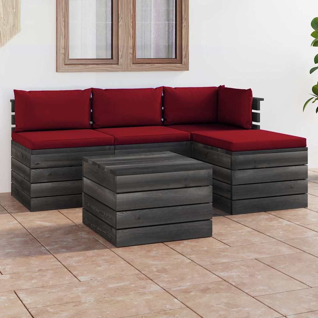 Set Divani da Giardino su Pallet 5 pz con Cuscini Massello Pino vidaXL