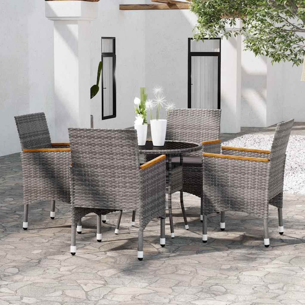 Set da Pranzo per Giardino 5 pz in Polyrattan Grigio vidaXL