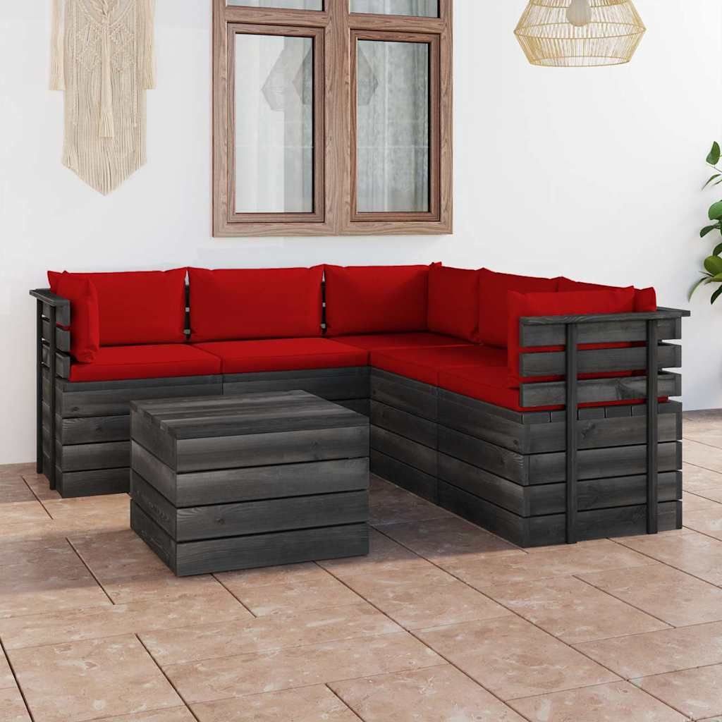 Set Divani da Giardino su Pallet 6 pz con Cuscini Massello Pino vidaXL