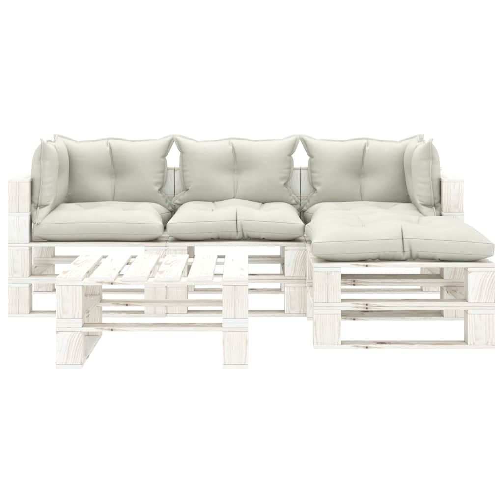 Set Salotto da Giardino Pallet 5 pz con Cuscini Beige in Legno vidaXL