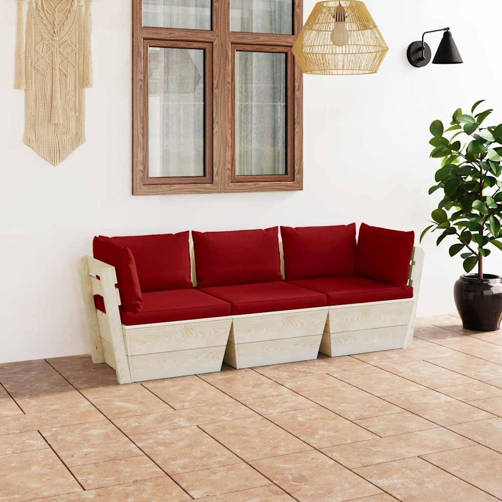 Divano da Giardino a 3 Posti su Pallet con Cuscini Legno Abete vidaXL