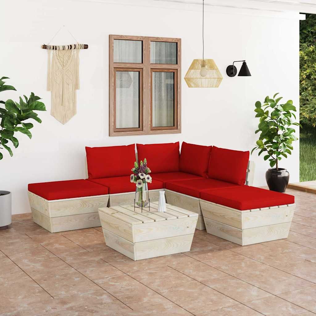 Set Divani da Giardino su Pallet 6 pz con Cuscini Legno Abete vidaXL