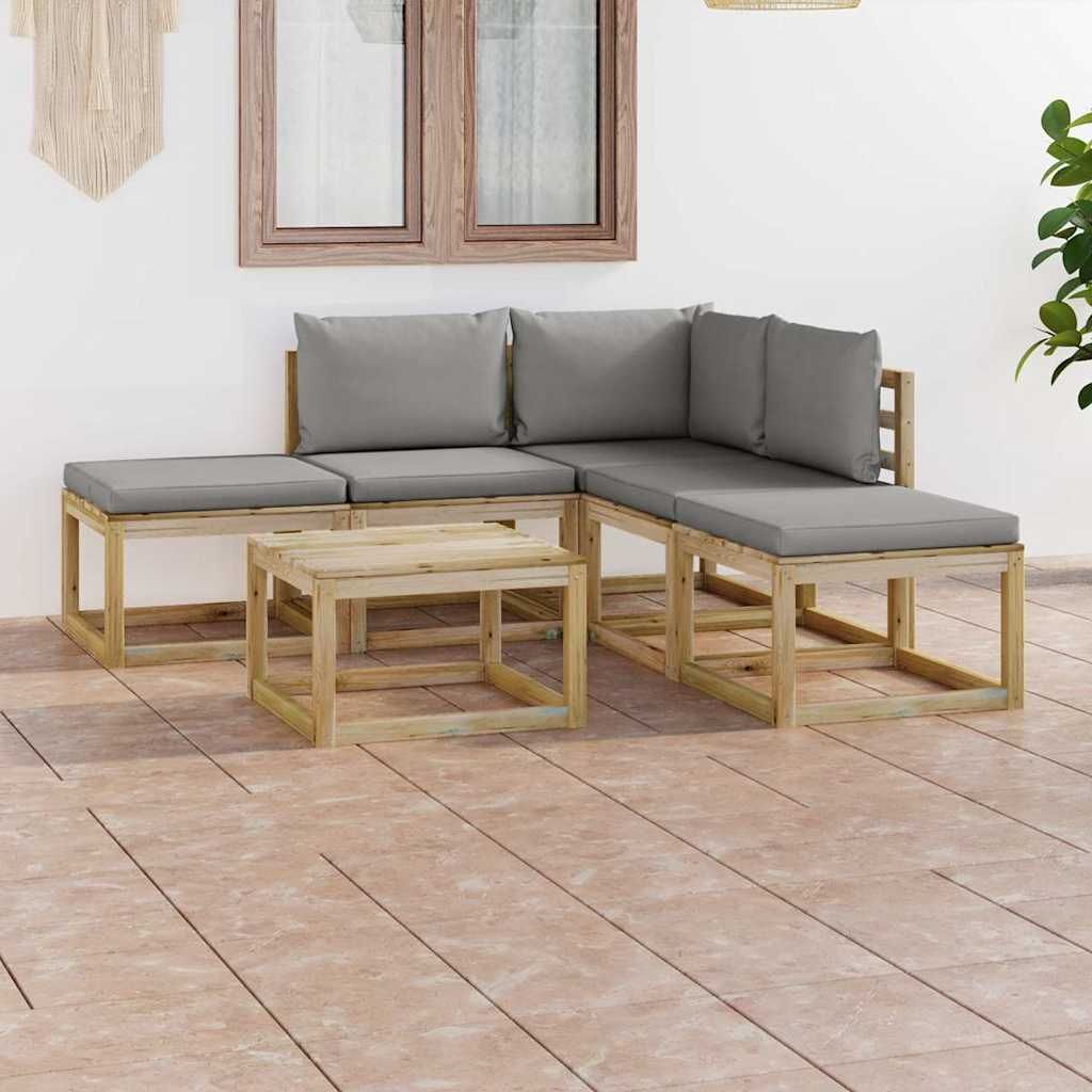 Set Divani da Giardino 6 pz con Cuscini Grigi vidaXL