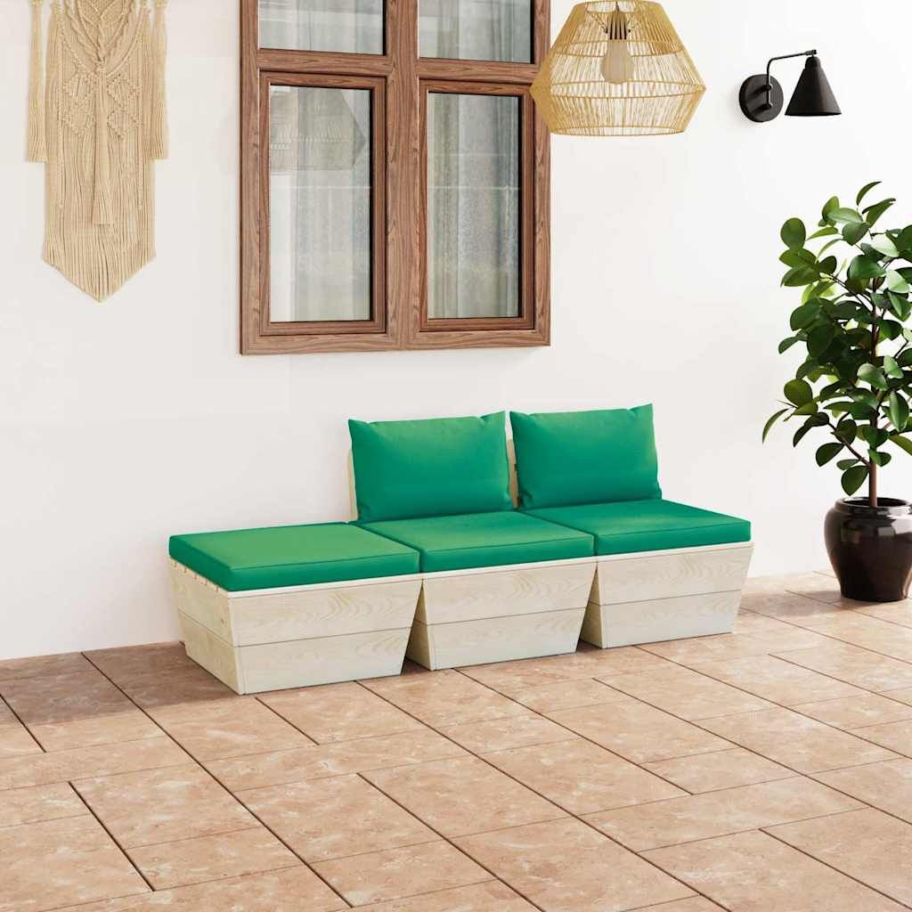 Set Divani da Giardino su Pallet 3 pz con Cuscini Legno Abete vidaXL