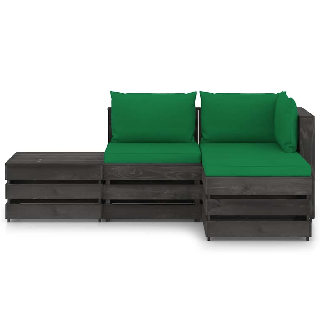 Set Salotto da Giardino 4pz con Cuscini Legno Impregnato Grigio vidaXL