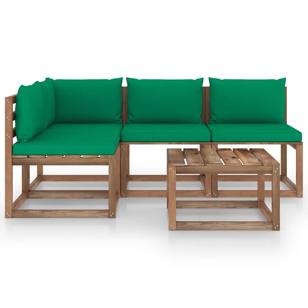 Set Salotto da Giardino 5 pz con Cuscini Verdi vidaXL