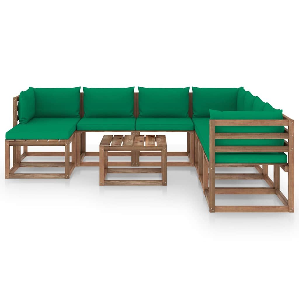 Set Divani da Giardino 9 pz con Cuscini Verdi vidaXL