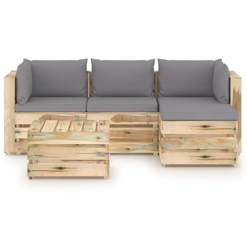 Set Salotto da Giardino con Cuscini 5 pz Legno Impregnato Verde vidaXL