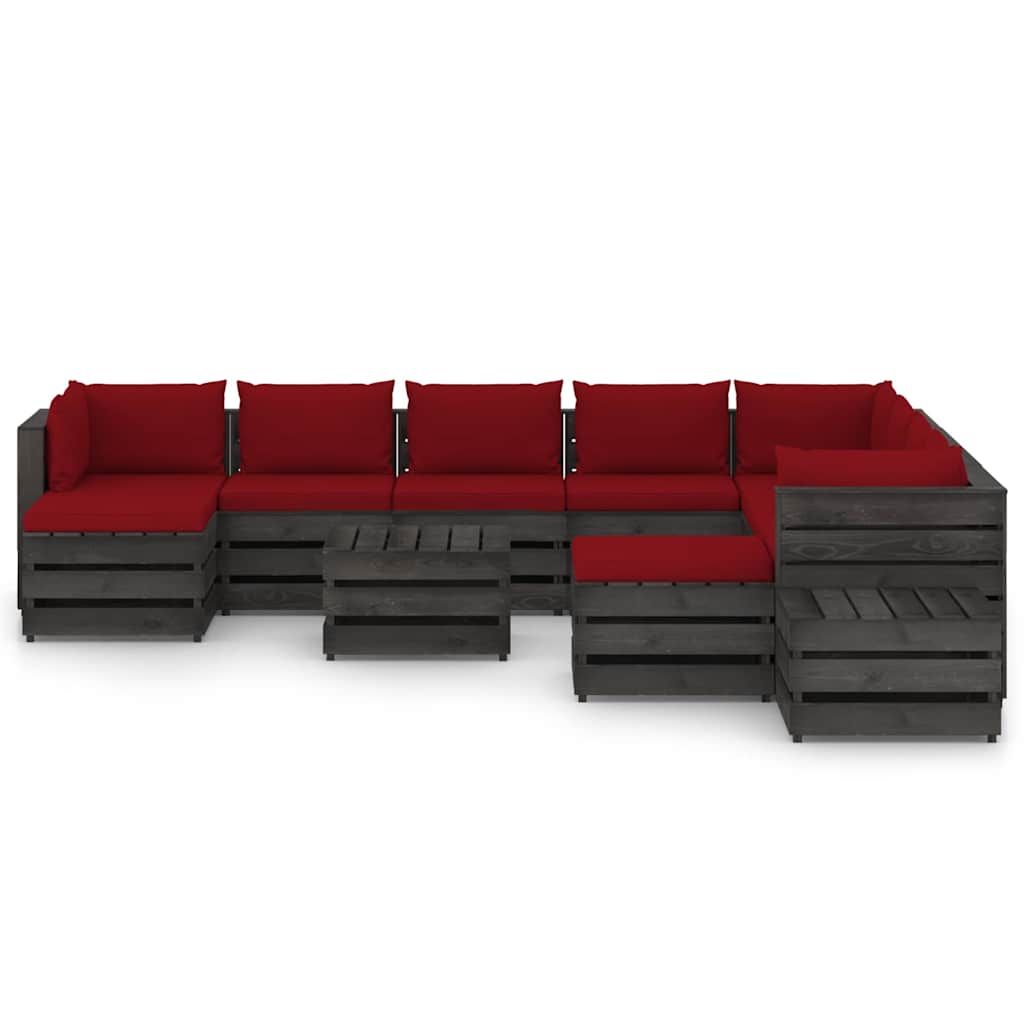 Set Salotto Giardino con Cuscini 12 pz Legno Impregnato Grigio vidaXL