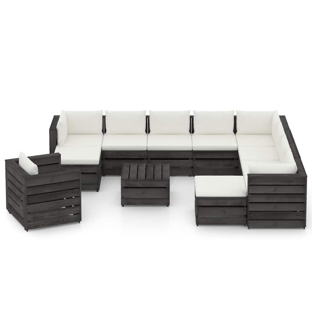 Set Salotto Giardino con Cuscini 12 pz Legno Impregnato Grigio vidaXL
