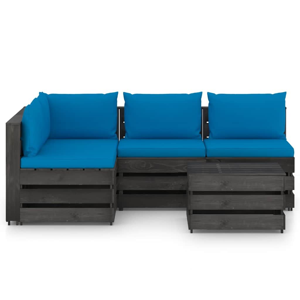 Set Salotto da Giardino 5pz con Cuscini Legno Impregnato Grigio vidaXL