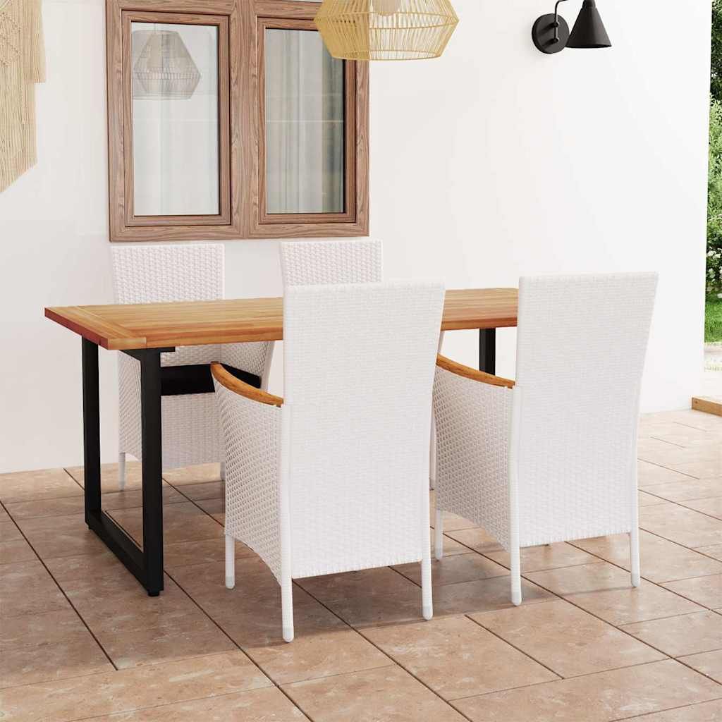 Set da Pranzo per Giardino 5 pz con Cuscini Polyrattan Bianco vidaXL