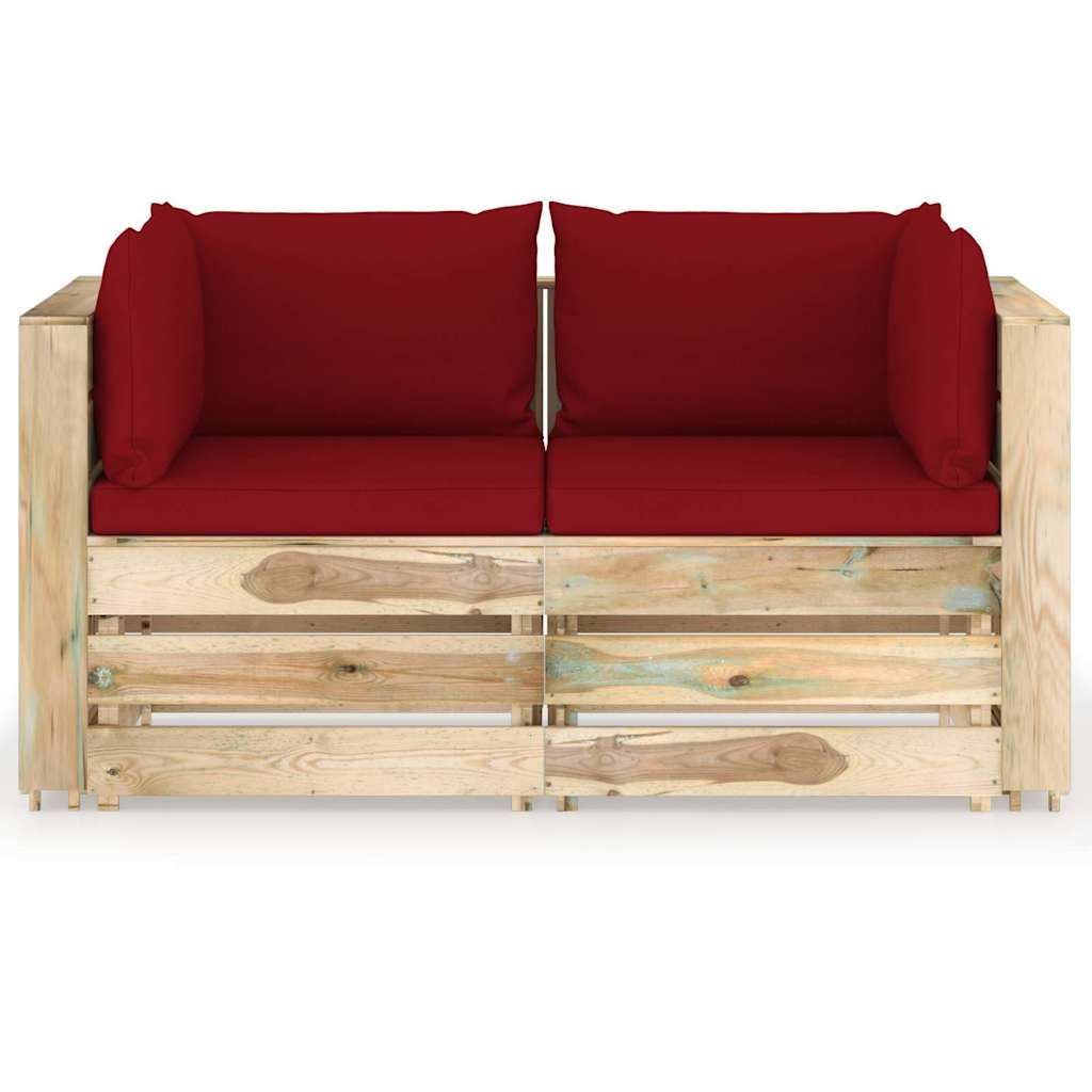Divano da Giardino 2 Posti con Cuscini Legno Impregnato Verde vidaXL