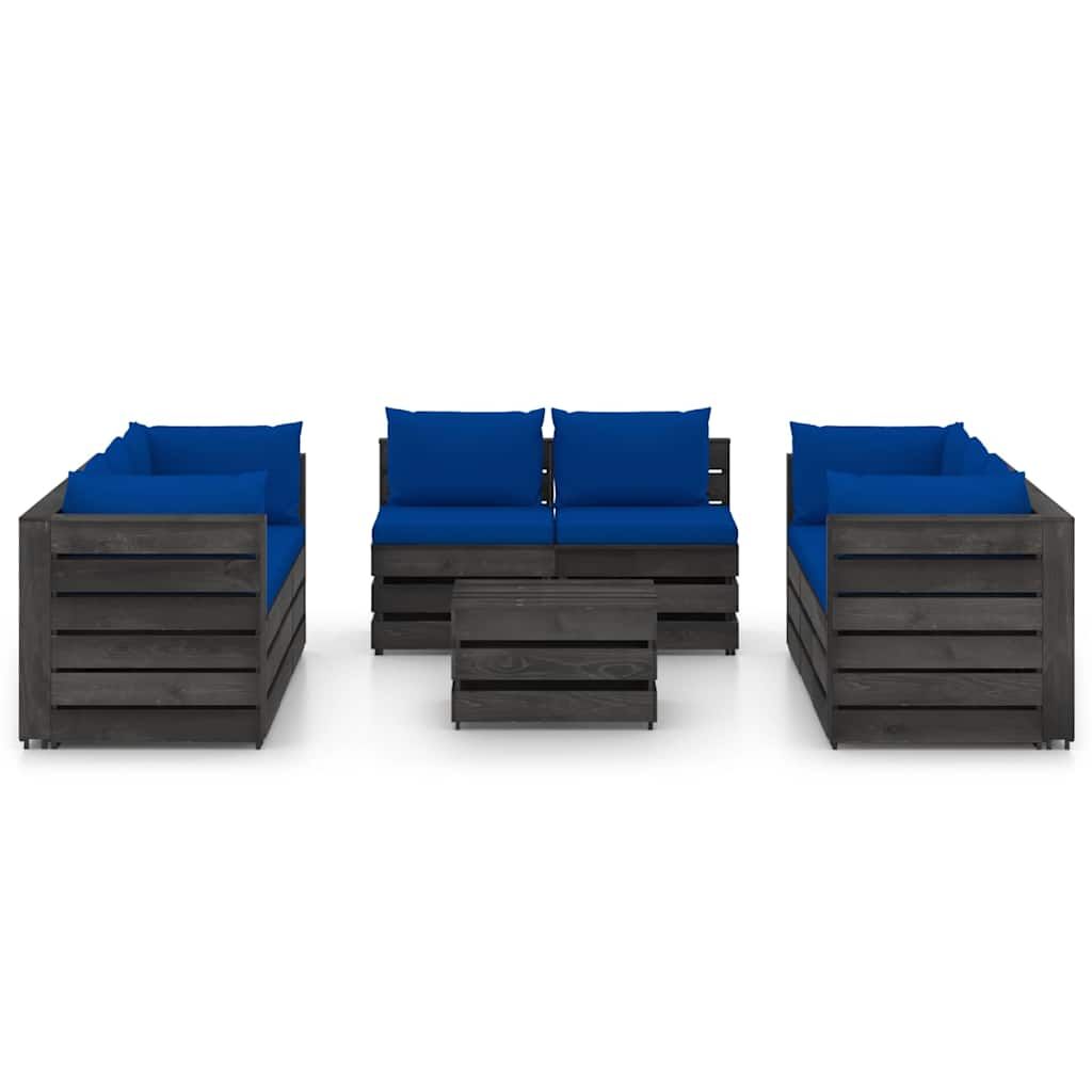 Set Salotto da Giardino con Cuscini 9pz Legno Impregnato Grigio vidaXL