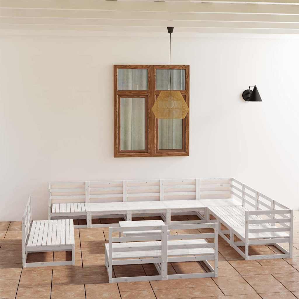 Set Divani da Giardino 13 pz Bianchi in Legno Massello di Pino vidaXL