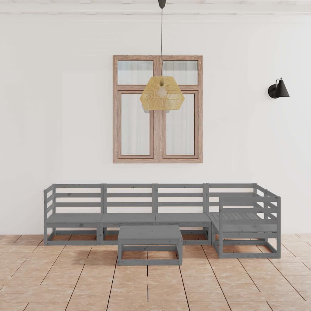 Set Divani da Giardino 6 pz Grigio in Legno Massello di Pino vidaXL