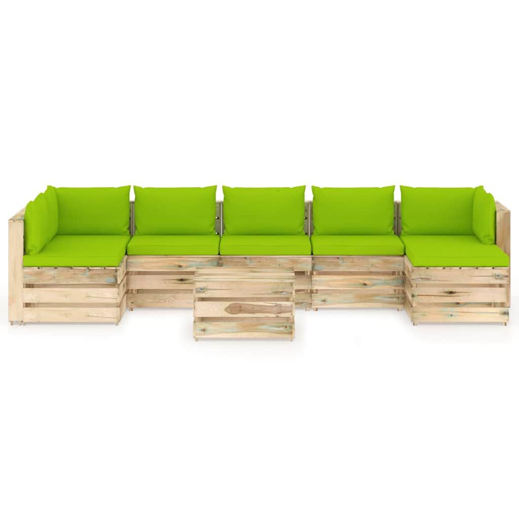 Set Divani da Giardino con Cuscini 8 pz Legno Impregnato Verde vidaXL