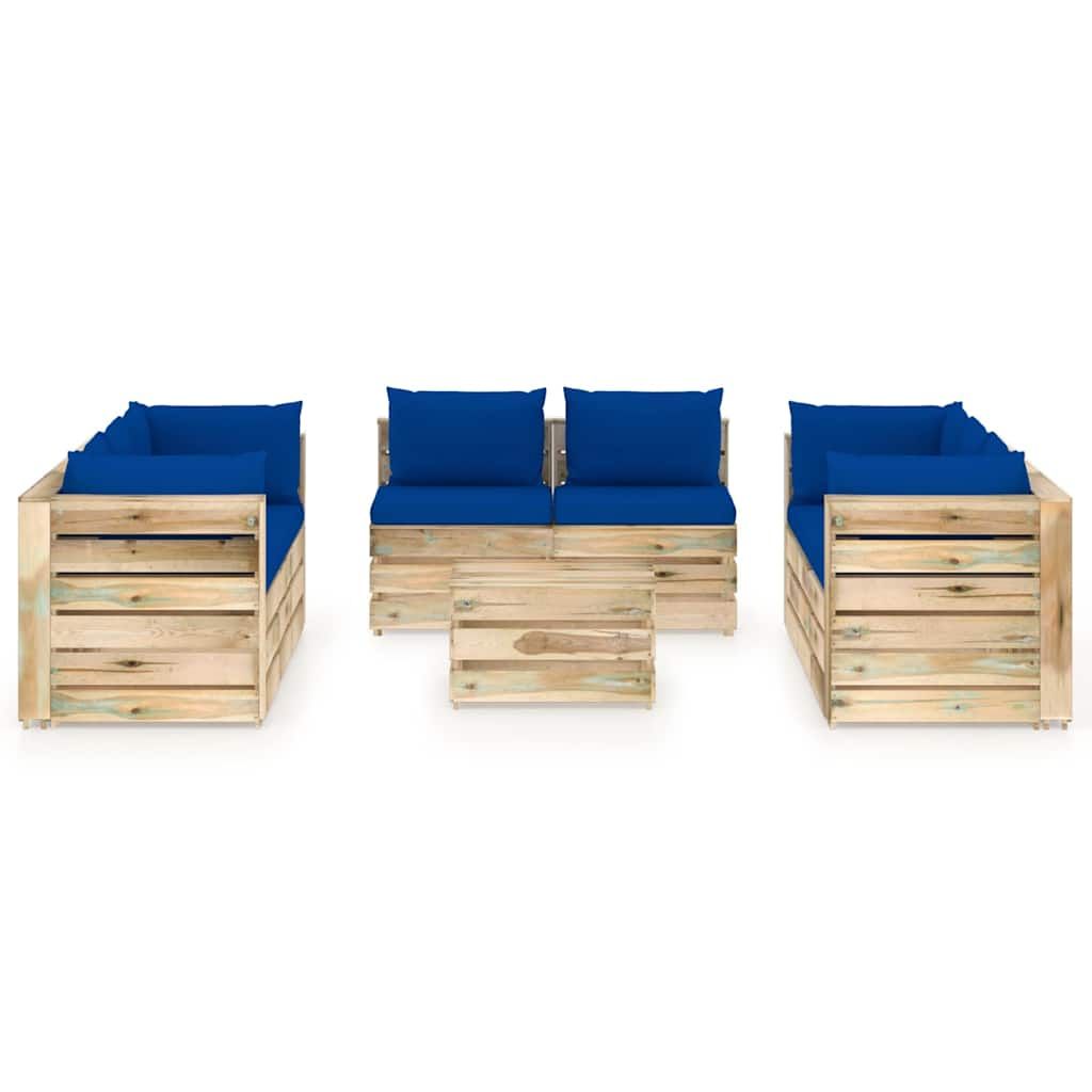 Set Divani da Giardino con Cuscini 9 pz Legno Impregnato Verde vidaXL