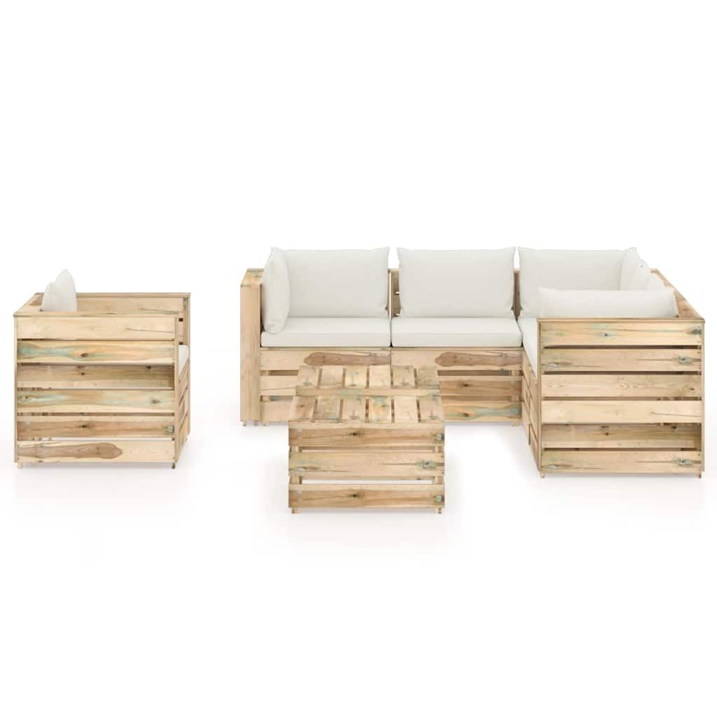 Set Salotto da Giardino con Cuscini 8 pz Legno Impregnato Verde vidaXL