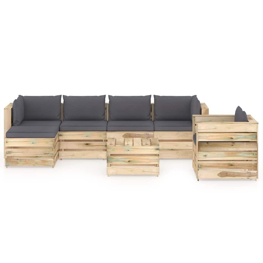 Set Divani da Giardino con Cuscini 7 pz Legno Impregnato Verde vidaXL