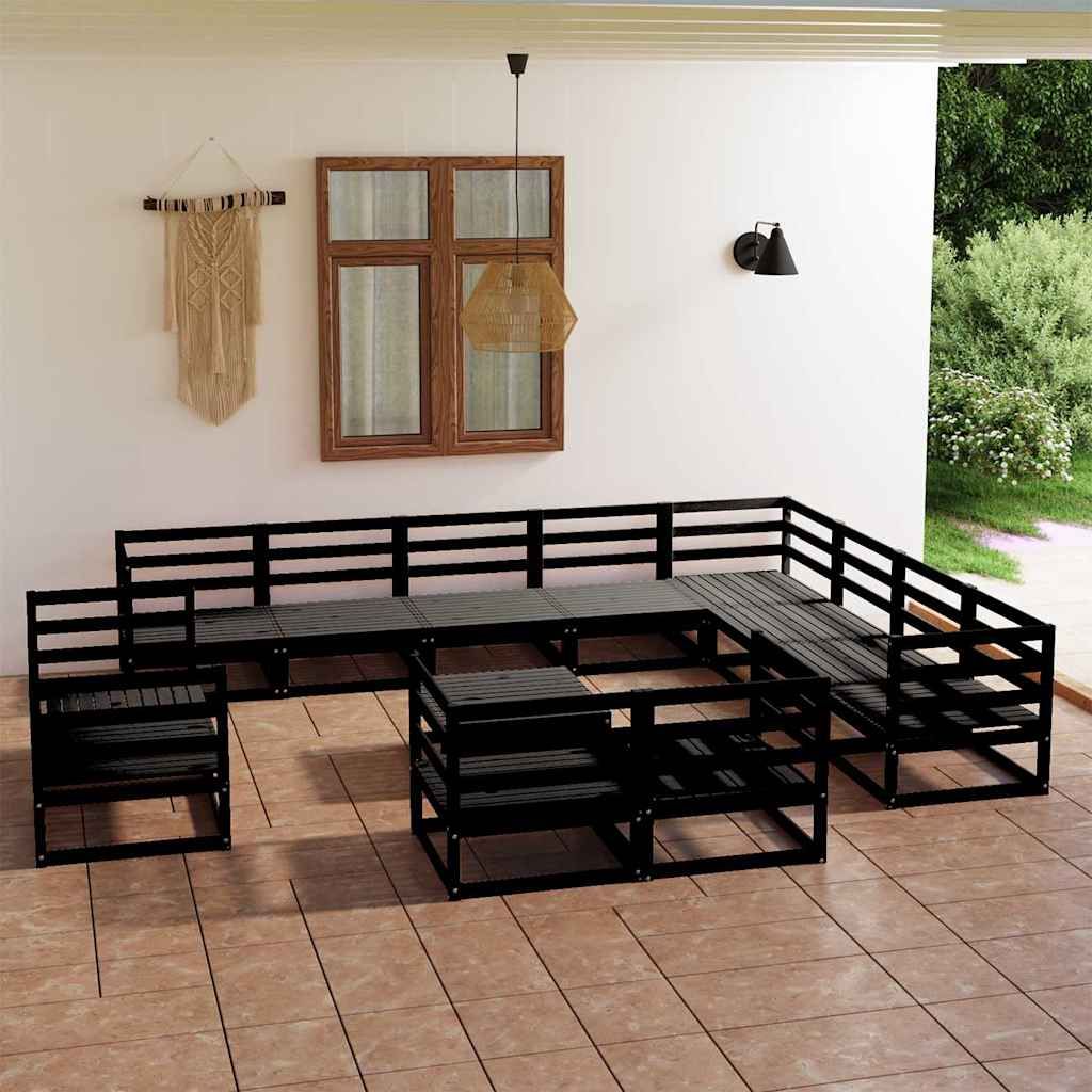 Set Divani da Giardino 13 pz Nero in Legno Massello di Pino vidaXL