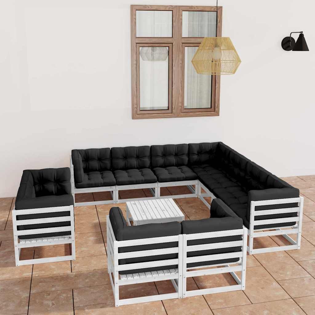 Set Divani da Giardino 12 pz Cuscini Bianchi Massello di Pino vidaXL