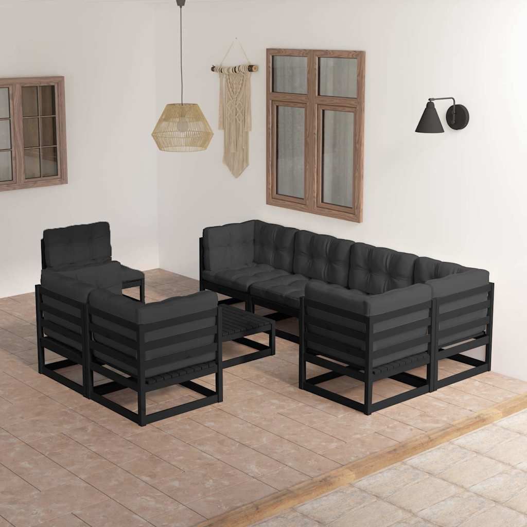 Set Salotto Giardino 9 pz Cuscini Antracite Legno Massello Pino vidaXL