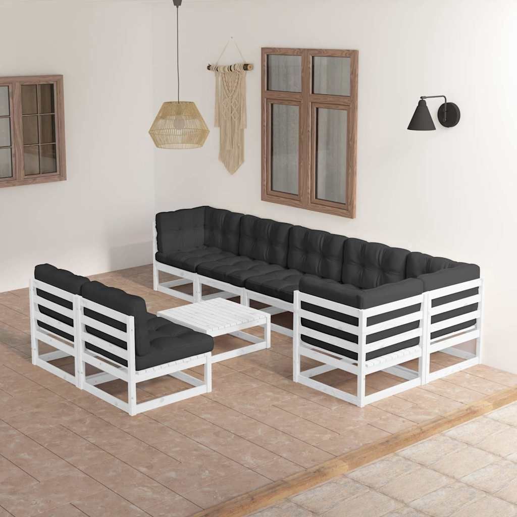 Set Salotto Giardino 9 pz Cuscini Antracite Legno Massello Pino vidaXL