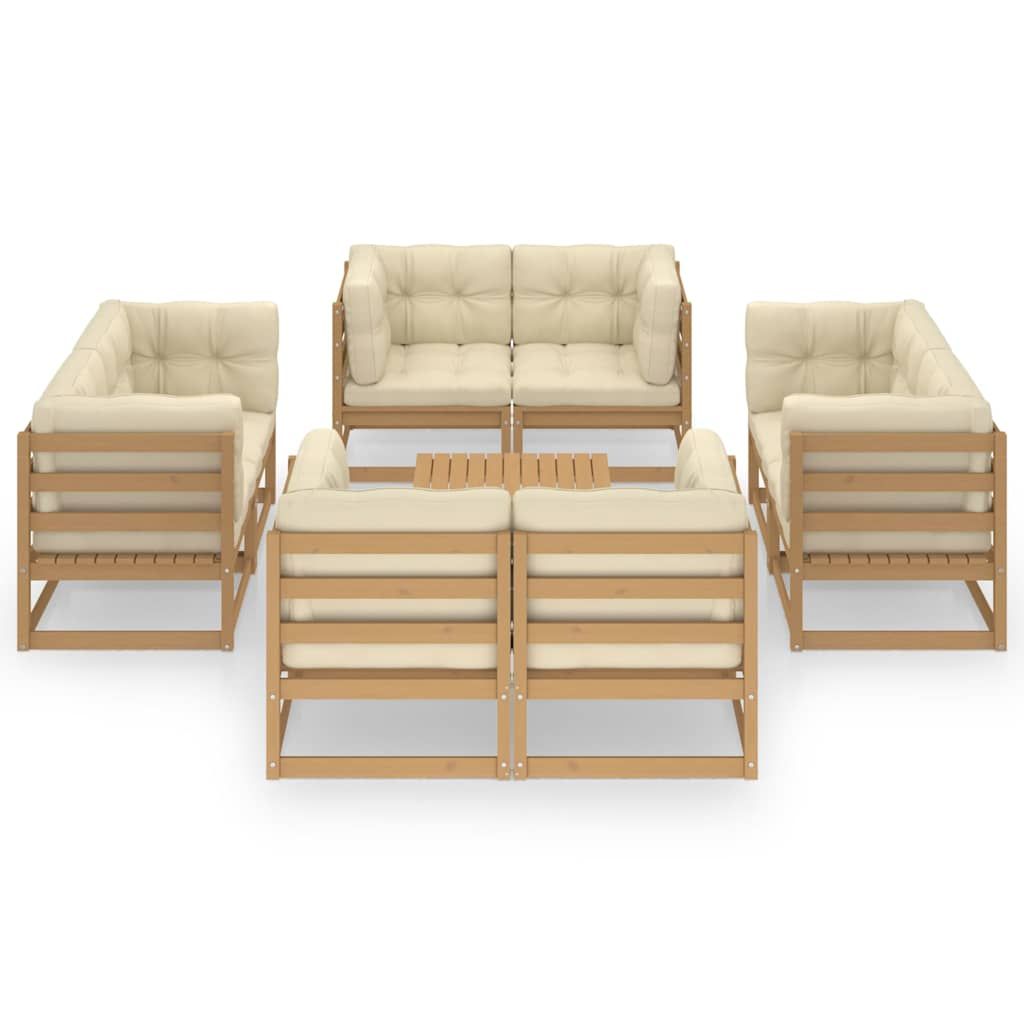 Set Divani da Giardino 9 pz con Cuscini Legno Massello di Pino vidaXL