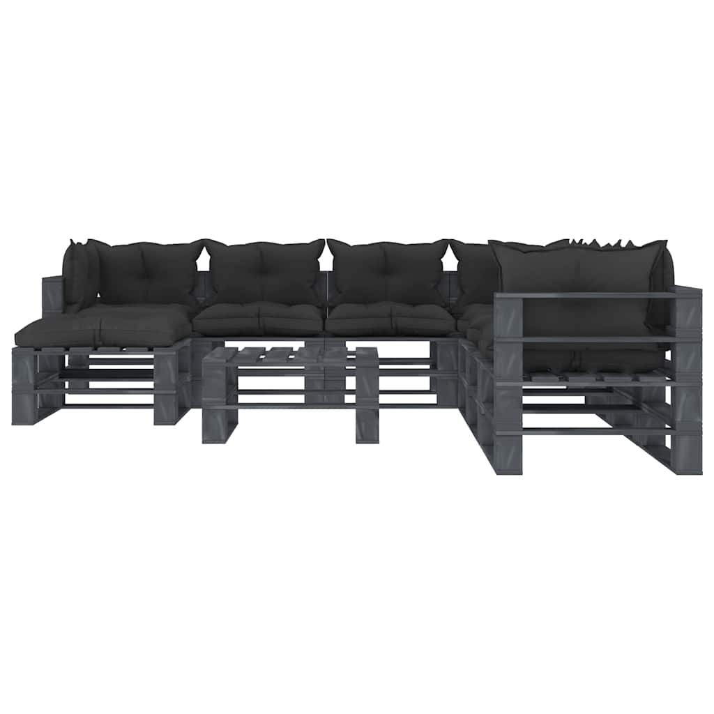 Set Divani da Giardino su Pallet 9 pz con Cuscini Neri in Legno vidaXL