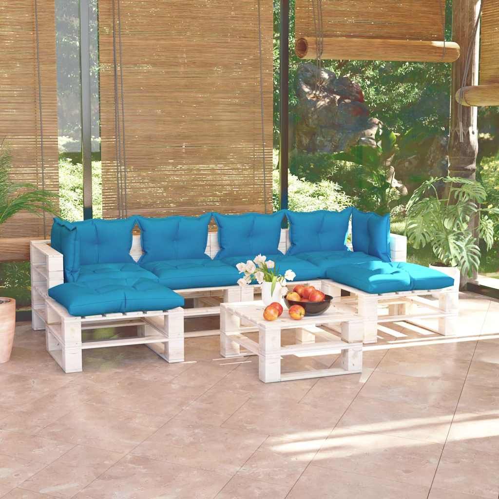 Set Divani da Giardino Pallet 7 pz con Cuscini in Legno di Pino vidaXL