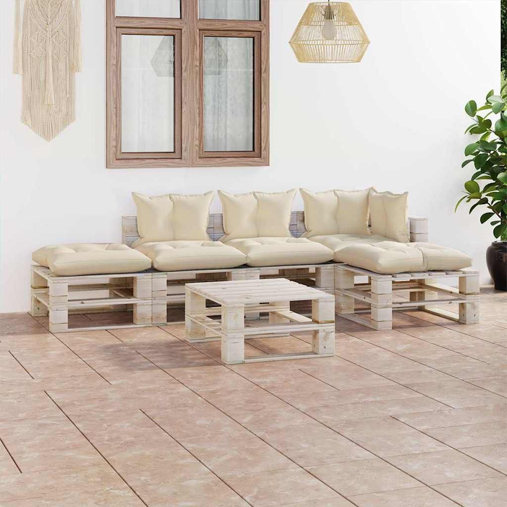 Set Divani da Giardino Pallet 6 pz con Cuscini in Legno di Pino vidaXL