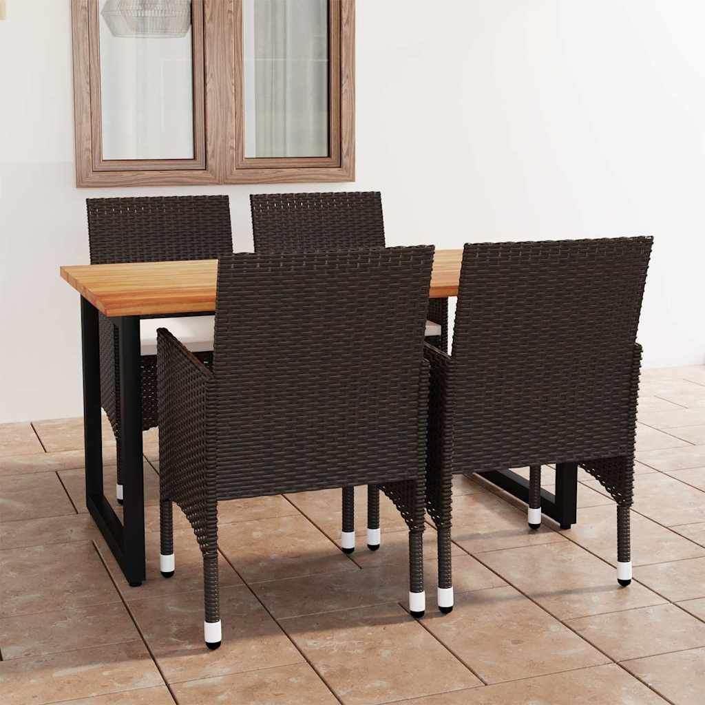 Set da Pranzo per Giardino 5 pz con Cuscini Polyrattan Marrone vidaXL