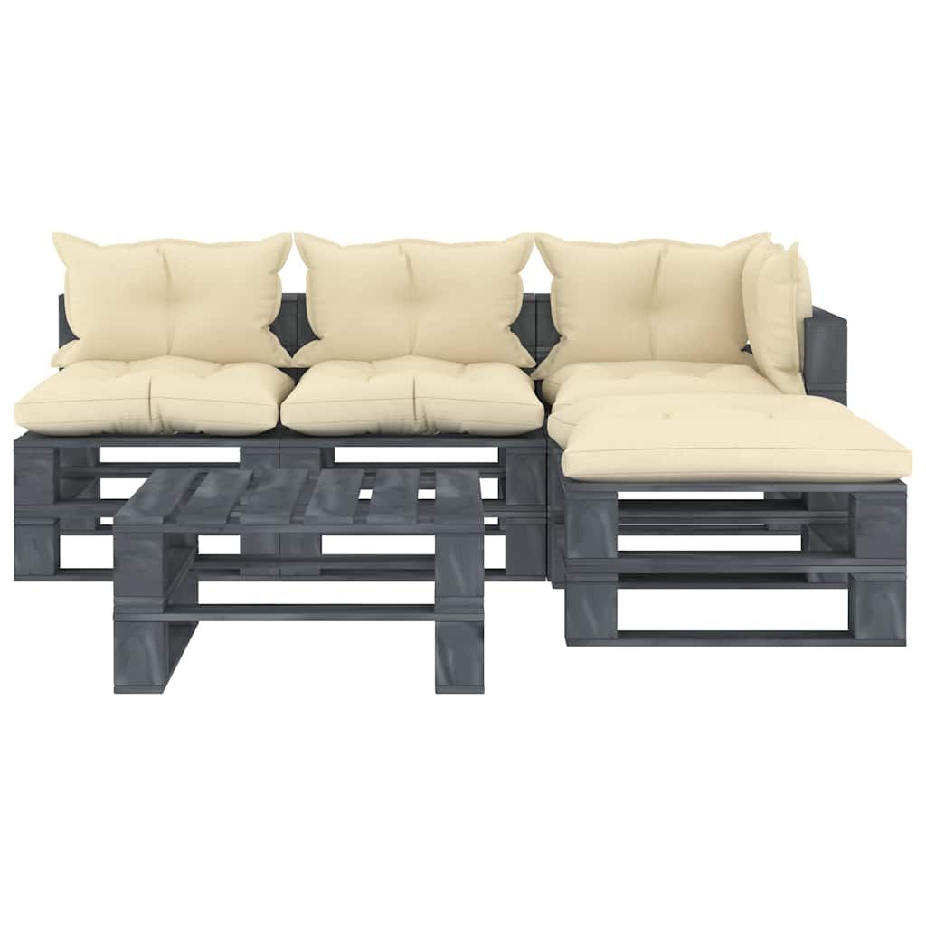 Set Divani da Giardino Pallet 5 pz con Cuscini Crema in Legno vidaXL